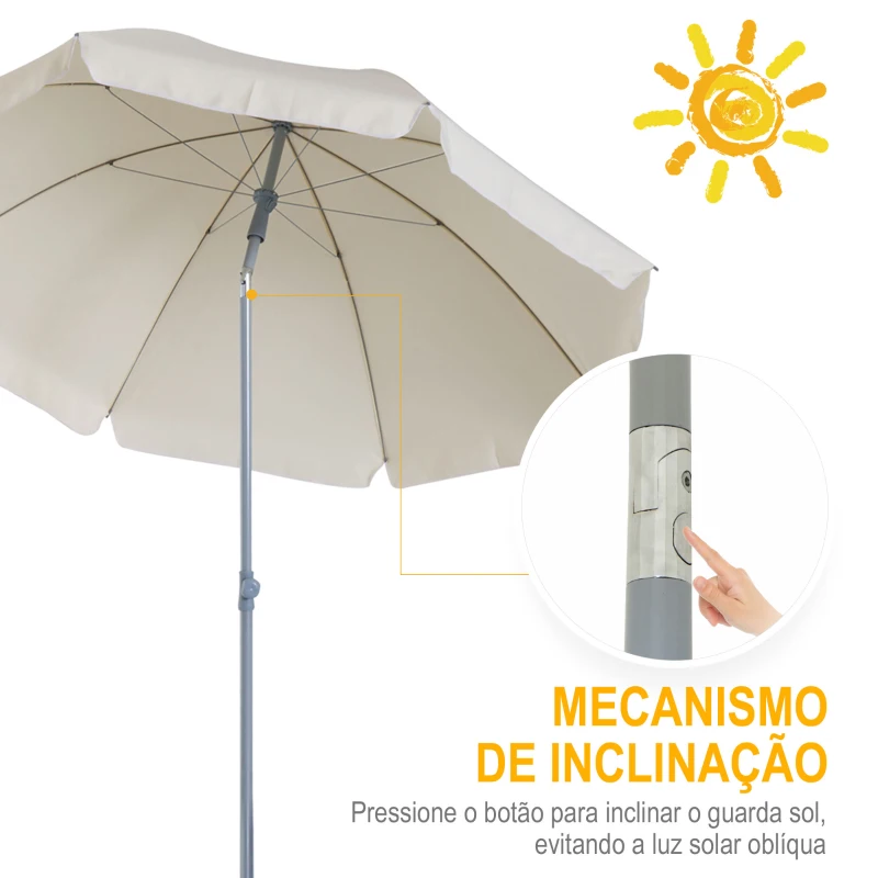 Outsunny Guarda-sol de praia Ø200 cm de diâmetro com Telhado Inclinado  Poste Destacável  e pico inferior creme