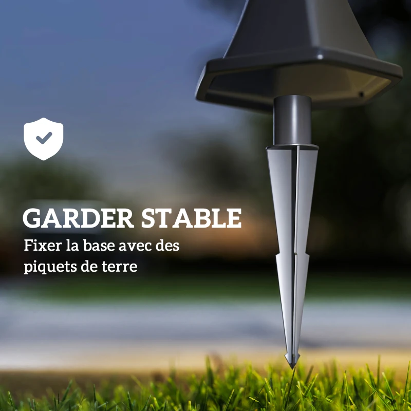 Outsunny 2 lampadaires sur pied solaires d'extérieur jardin avec 2 lampes LED blanc 6000K IP44 Ø18,5 x 129H cm noir