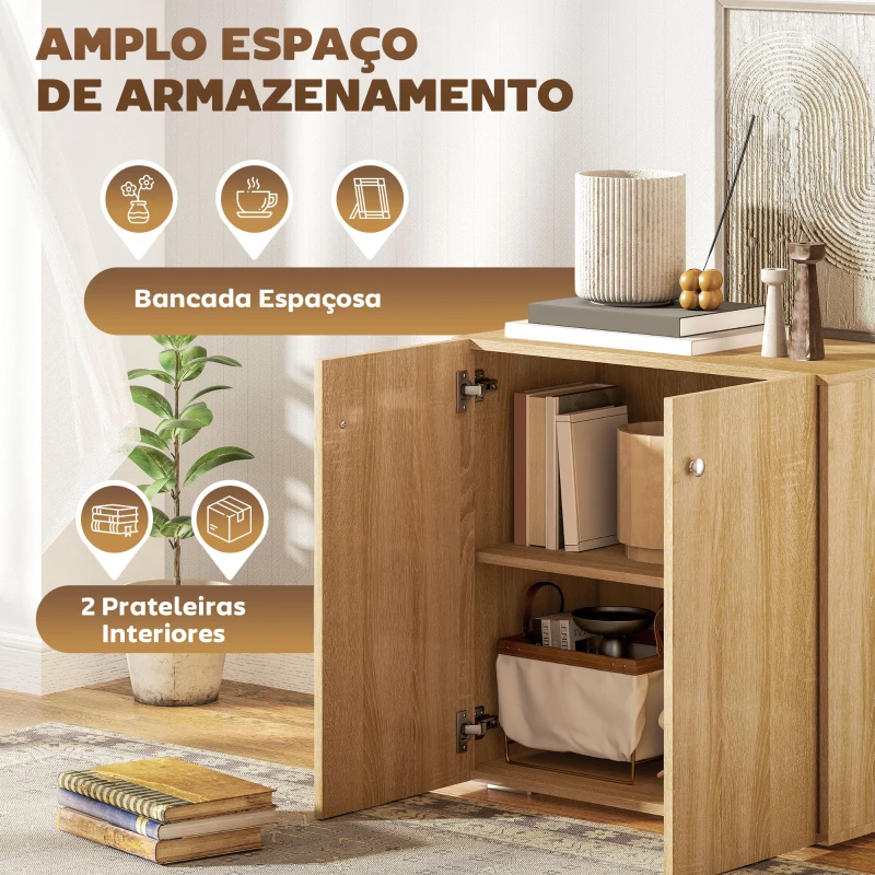 HOMCOM Aparador de Sala de Estar com 2 Portas Armário Auxiliar com 2 Prateleiras para de Livros Roupa Brinquedos Estilo Moderno 70x39x70cm Madeira natural
