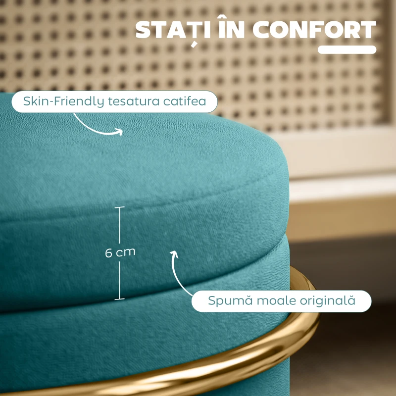 HOMCOM Pouf cu Spațiu de Depozitare în Catifea, 24L, Capac Detasabil, Ø42x39cm, Verde