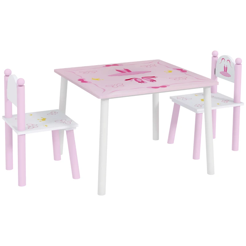 AIYAPLAY Mesa y Sillas Infantiles para Niños de 2-5 Años de 3 Piezas Mesa Infantil con Sillas para Sala de Juegos Rosa y Blanco