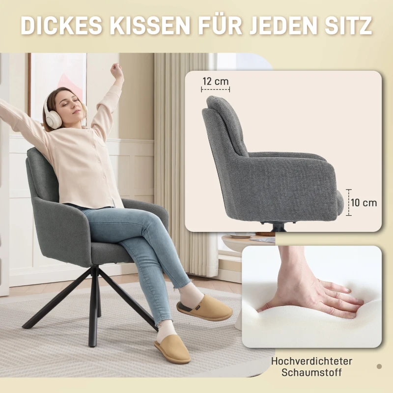 HOMCOM Gepolsterter Esszimmerstuhl, Küchenstuhl mit dicker Polsterung, Armlehnen, Metallbeine, Grau