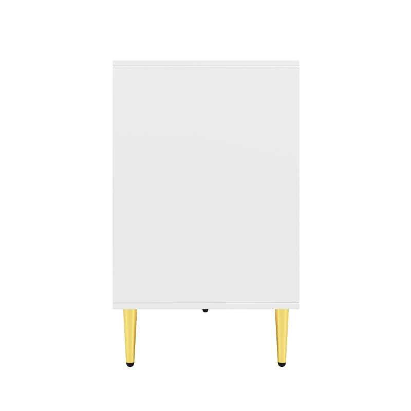 Wave Design Sideboard with Golden Handles and Feet, Elegant Storage Cabinet with 4 Doors and 2 Drawers, 152L x 40W x 75H cm, White