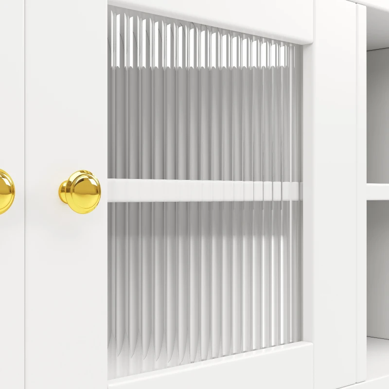 Multi-purpose Storage Cabinet with Changhong Glass Door, Wine Glass Holder, Multi-layered Storage Space, 145L x 39W x 171H cm, White
