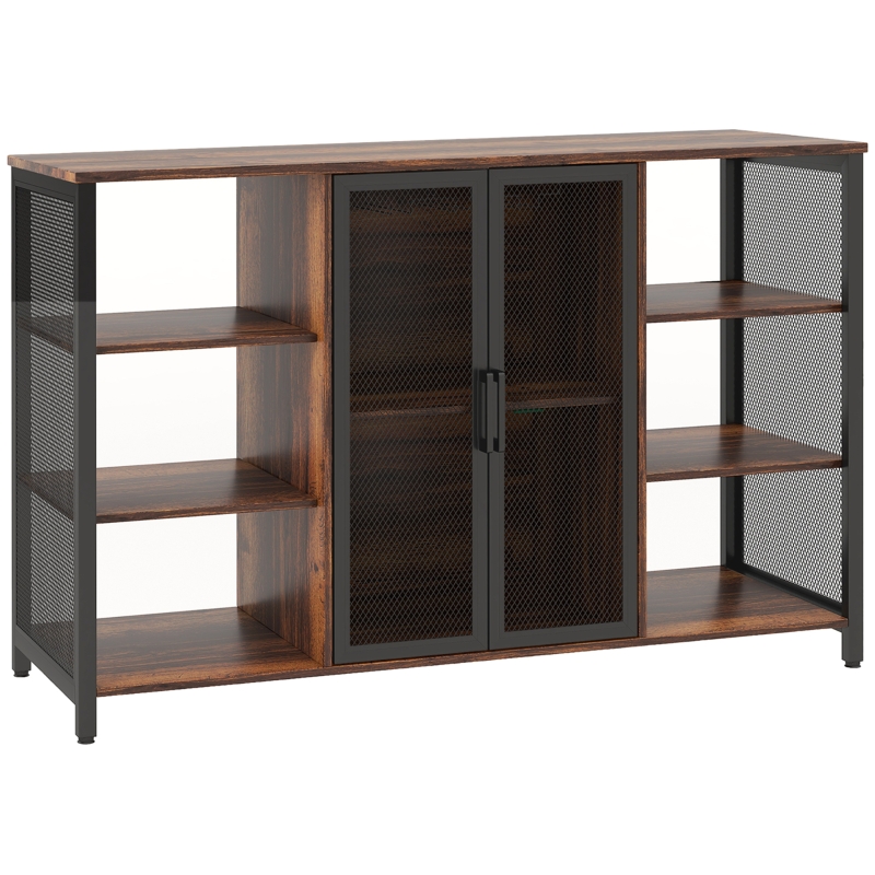 HOMCOM Aparador de Cocina con 6 Estantes Abiertos Porta Copas y Estante Ajustable para Bar Comedor 120x40x76 cm Marrón Rústico