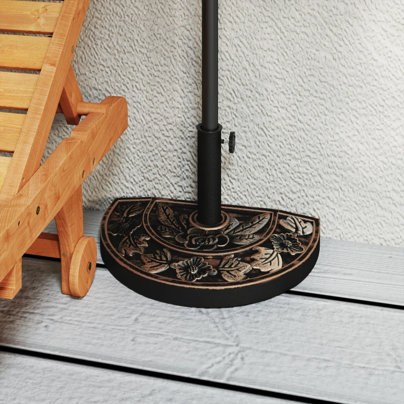 Outsunny Base para Chapéu de Sol de Resina em Forma Semicircular para Mastros de Ø3,8 cm e Ø4,8 cm Peso 9 kg 50x31x32 cm Bronze