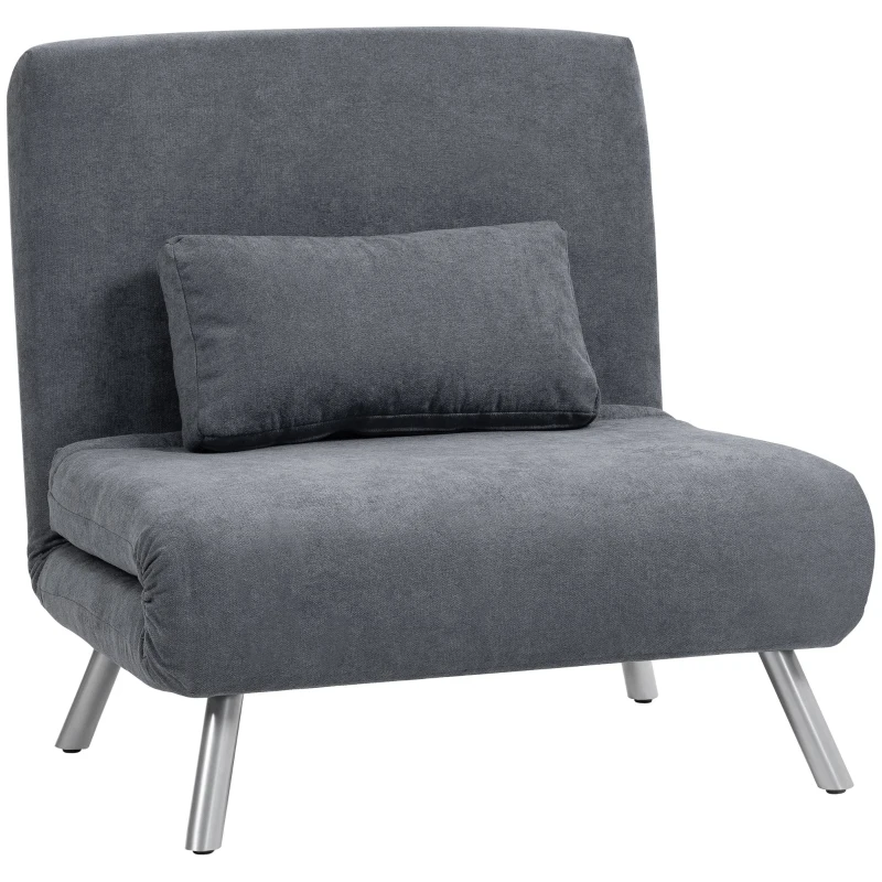 HOMCOM Fauteuil met Bedfunctie, 2-in-1 Ontwerp, Slaapfauteuil, Gastbed, Stofbekleding, met Kussen, Donkergrijs(m-10)