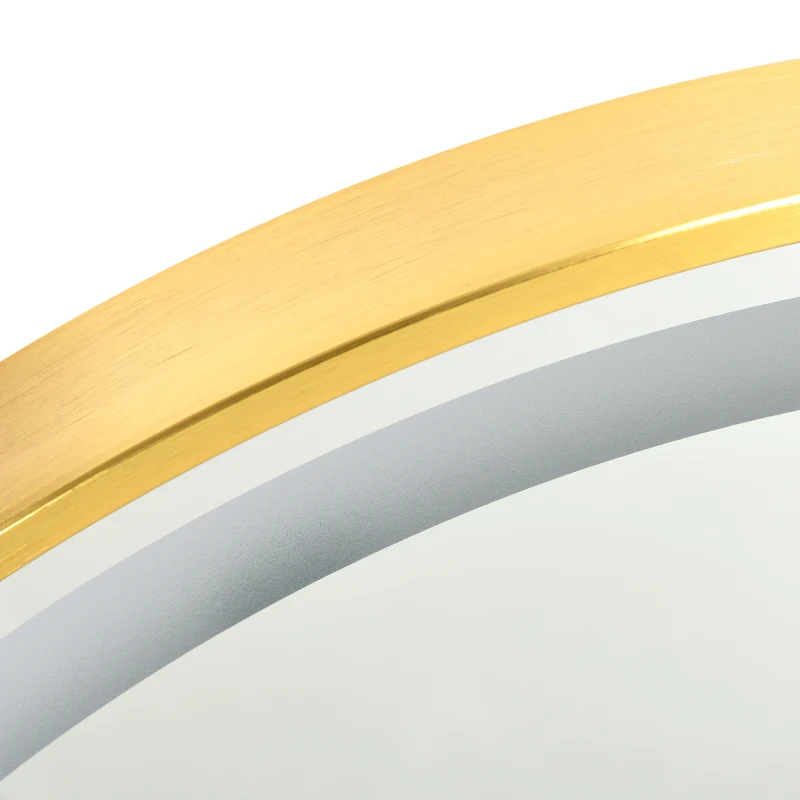 kleankin Oglindă de Baie Rotundă cu Lumină LED, Luminozitate Reglabilă și Întrerupătoare Touch, Ø60x4 cm, Auriu