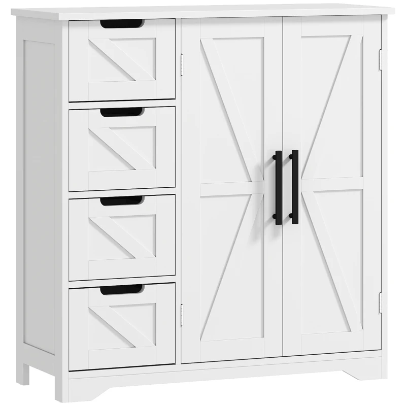 HOMCOM Mueble de baño, mueble de almacenamiento, con 4 cajones, 1 armario, para espacios pequeños, 81,2 x 30 x 83,8 cm, blanco