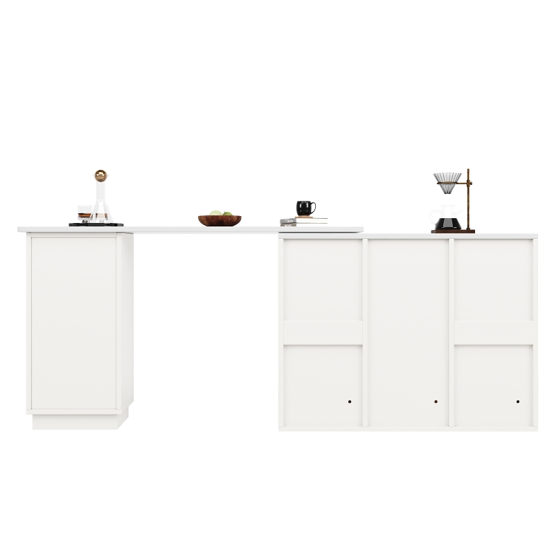 360° Swivelling Bar Table with Marble Worktop, Open Storage Compartments, Ideal for Kitchen, Living Room, 198.5L x 30W x 72.5H cm, White