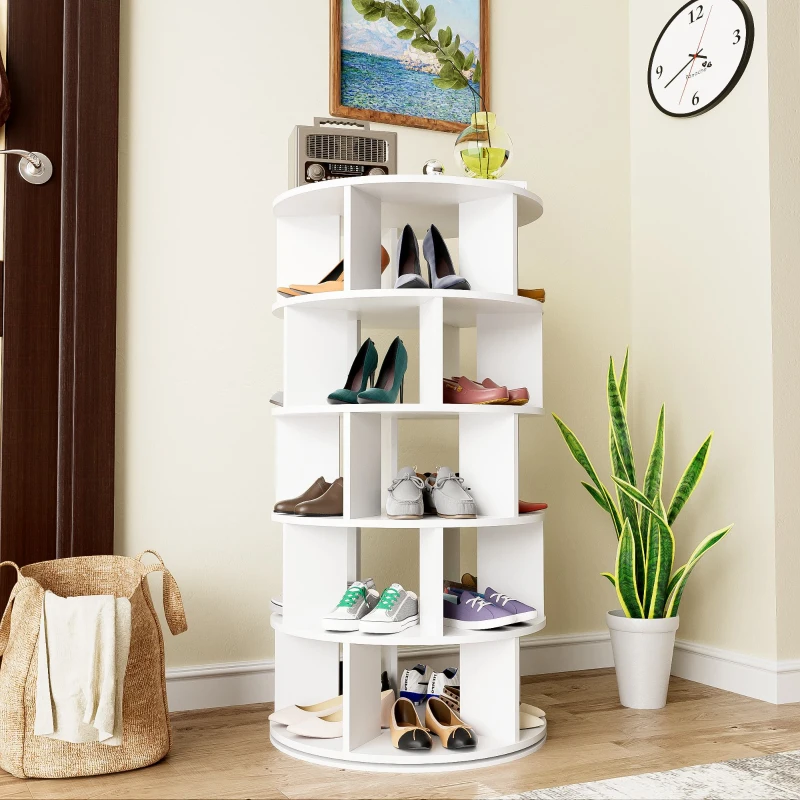 Rotating Shoe Rack with 5 Tiers, Ample Storage Space, Versatile Storage for Shoes, Books, and More, 60L x 60W x 115H cm, White