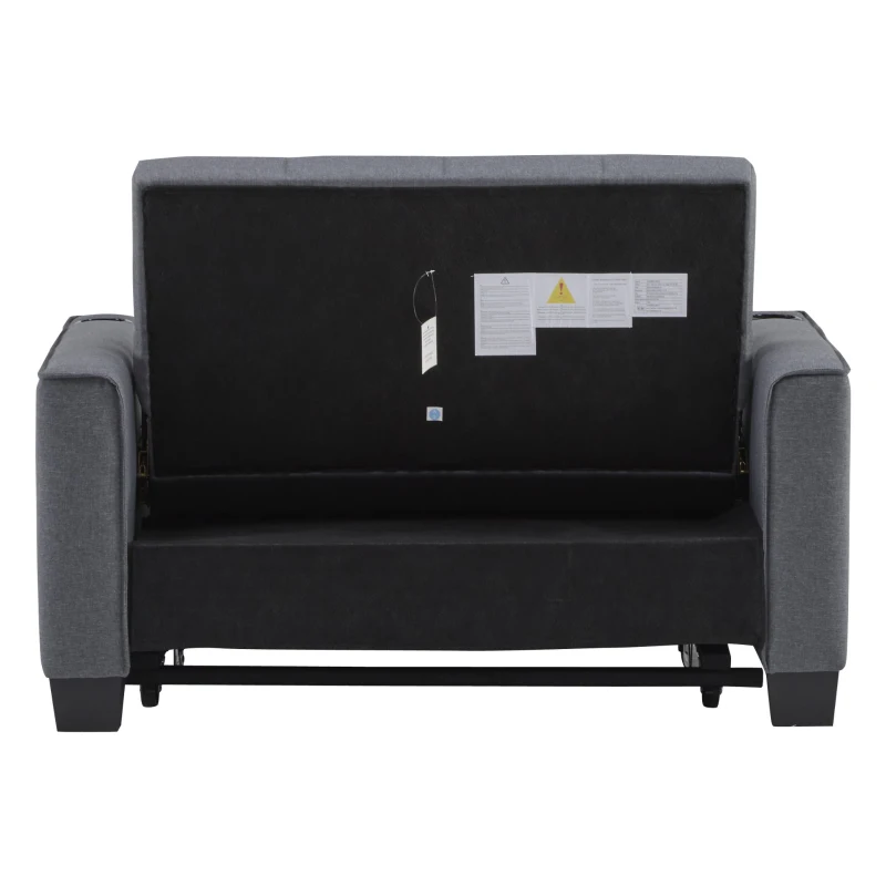 2 Seater Sofa Bed with Cup Holders, Convertible Fabric Sofa Chair with Adjustable Backrest and Storage Pockets, 140L x 96W x 97H cm, Gray