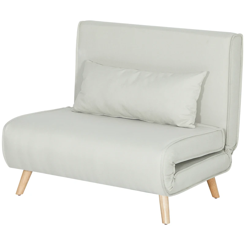 HOMCOM Poltrona 3 em 1 Sofá Cama Individual Dobrável com Encosto Ajustável em 6 Posições e Almofada 94x78x80 cm Bege
