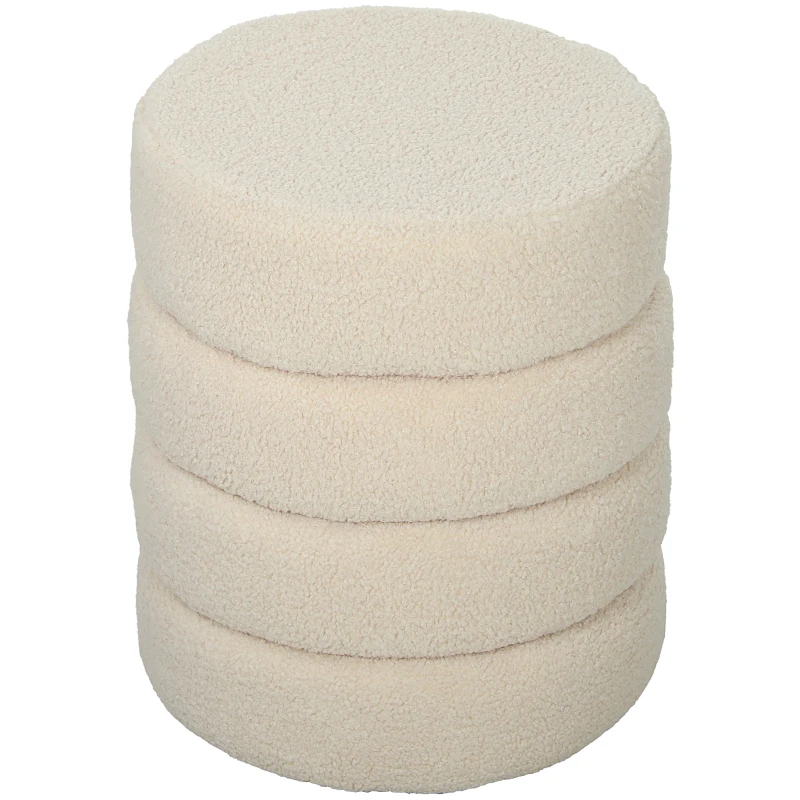 HOMCOM Pouf, rotondo, in peluche, telaio in metallo, fino a 120kg, Φ40x45H cm, Beige