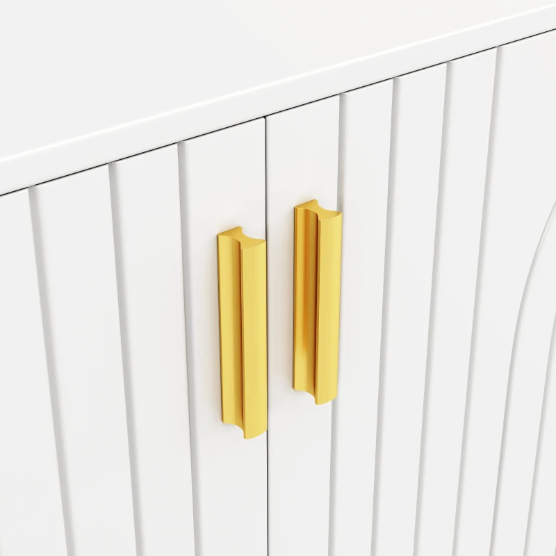 Wave Design Sideboard with Golden Handles and Feet, Elegant Storage Cabinet with 4 Doors and 2 Drawers, 152L x 40W x 75H cm, White