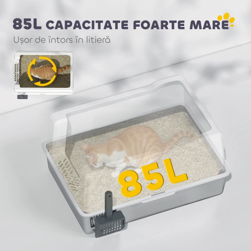 PawHut Litieră pentru Pisici Impermeabilă cu Tavă și Paletă, Alb