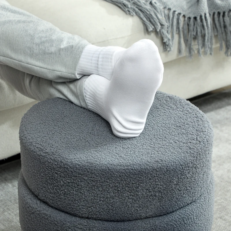 HOMCOM Pouf Rotondo in Peluche Teddy, Struttura Metallica Resistente 120 kg, Φ40x45H cm, Grigio scuro