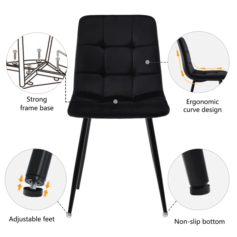 Extendable Dining Table Set with 4 Velvet Chairs, Marble Table, Stylish and Modern Design for Kitchen, 160L x 80W x 75H cm, White+Black