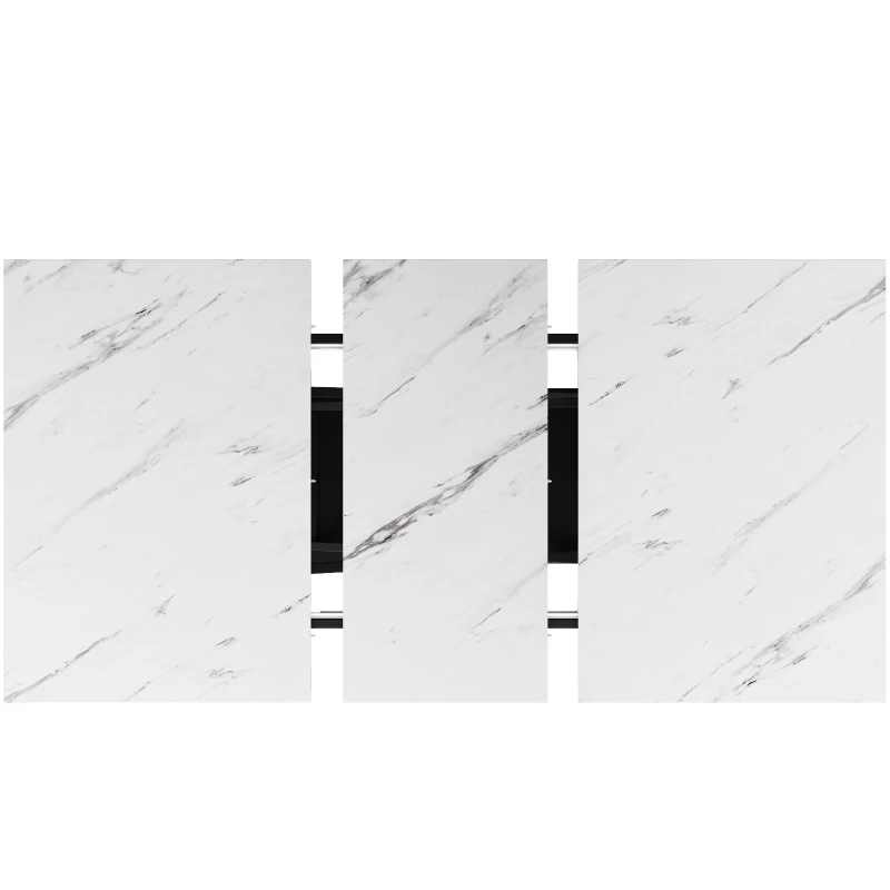 Extendable Dining Table Set with 4 Velvet Chairs, Marble Table, Stylish and Modern Design for Kitchen, 160L x 80W x 75H cm, White+Black