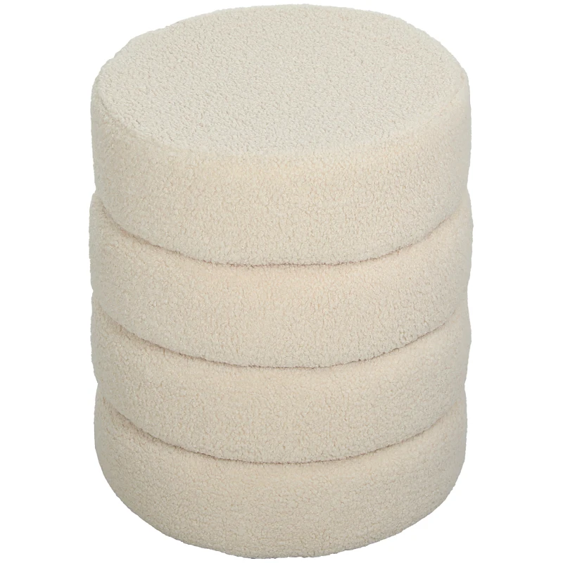 HOMCOM Pouf, rotondo, in peluche, telaio in metallo, fino a 120kg, Φ40x45H cm, Beige