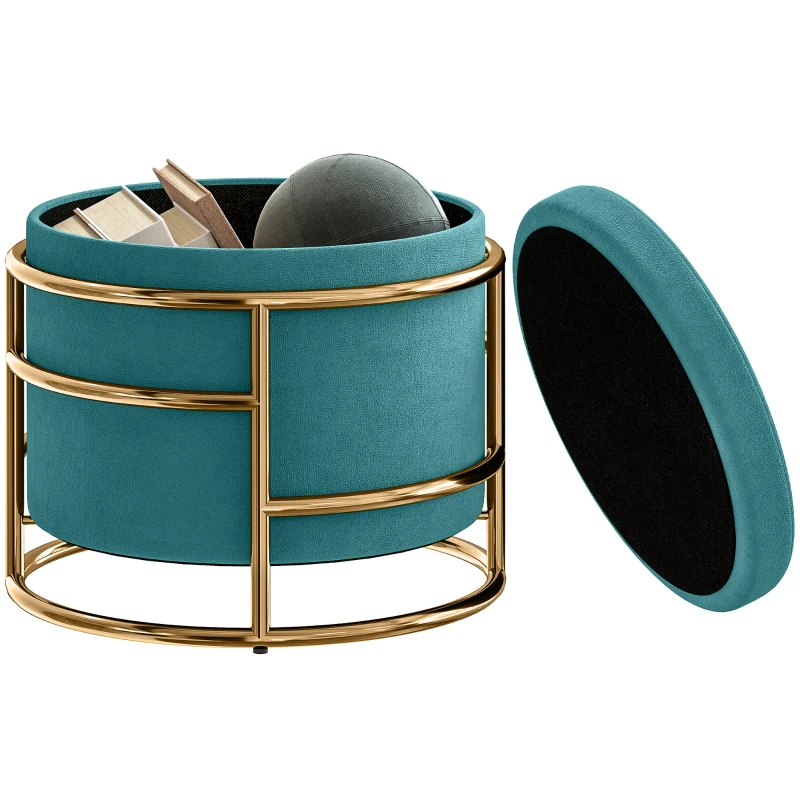 HOMCOM Pouf cu Spațiu de Depozitare în Catifea, 24L, Capac Detasabil, Ø42x39cm, Verde