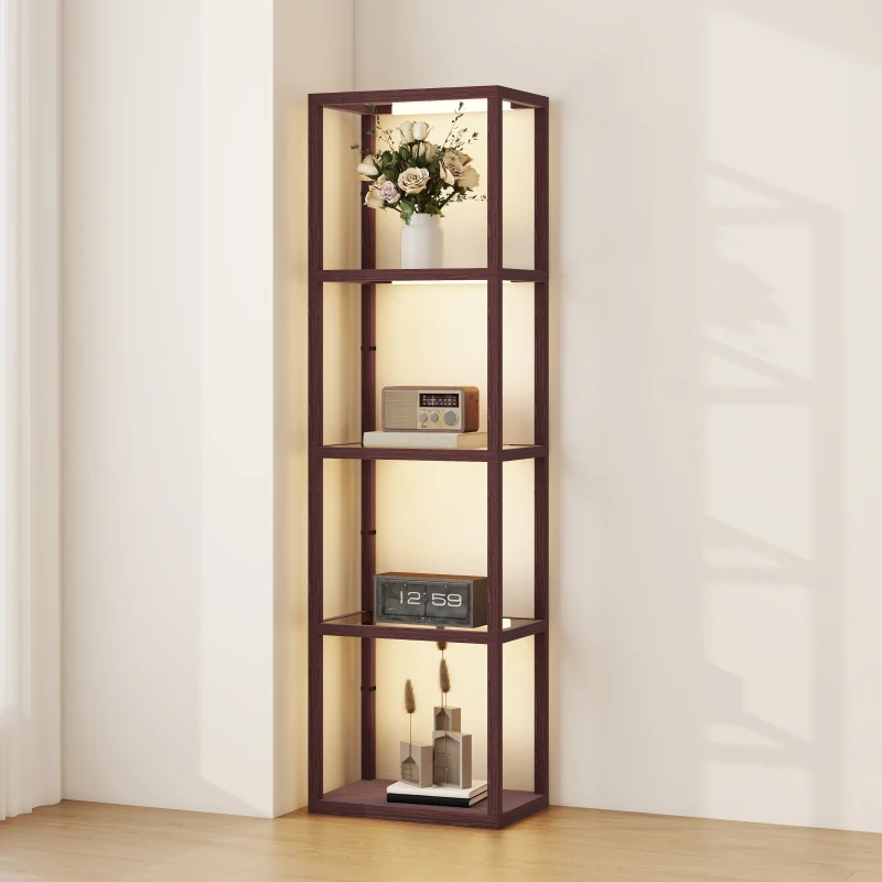 HOMCOM Four-Shelf Floor Lamp - Dark Brown