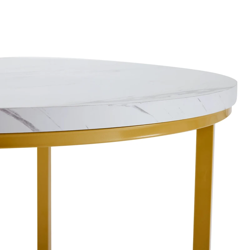 Dining Table Set with 4 Velvet Chairs, Space-Saving Design, MDF Top and Gold-Plated Iron Frame, Easy assembly, 80L x 80W x 75H cm, White+Gold