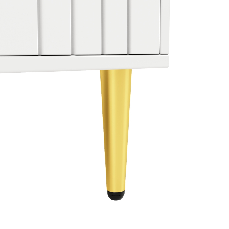 Wave Design Sideboard with Golden Handles and Feet, Elegant Storage Cabinet with 4 Doors and 2 Drawers, 152L x 40W x 75H cm, White