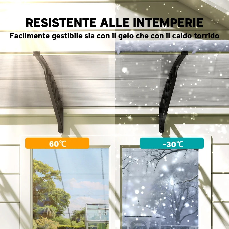 Outsunny Tettoia in Policarbonato e Alluminio per Balconi, Finestre e Porte, 303x96x27 cm, Nero e Trasparente
