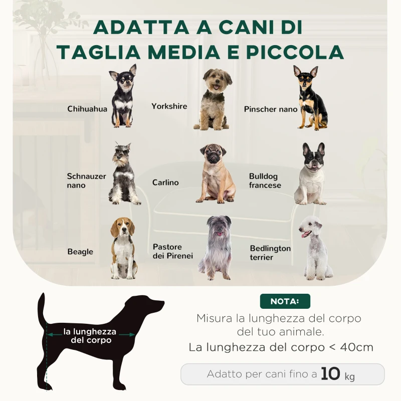 PawHut Divano per Cani Taglia Piccola e Media con Cuscino, in Tessuto Effetto Velluto e Legno, 79x56x35 cm, Verde Scuro