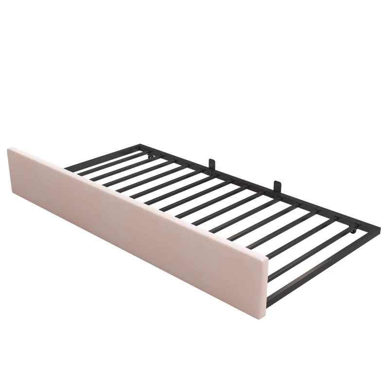 Upholstered Daybed with Pull-Out Bed, 3FT Single Sofa Bed with Metal Slatted Frame, Easy Installation, 193L x 97W x 76H cm, Pink