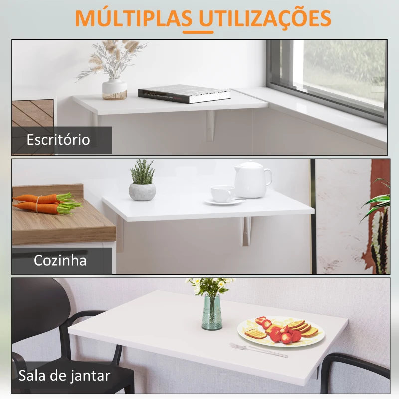 HOMCOM Mesa Dobrável de Parede Mesa Auxiliar Suspensa para Cozinha Sala de Jantar 60x40x20cm Branco