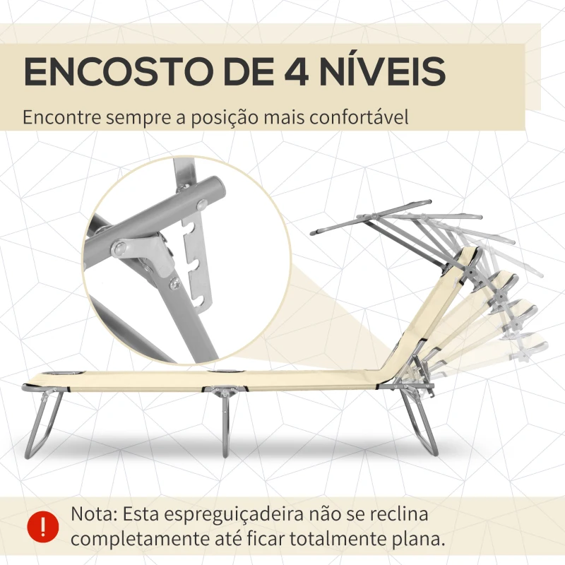 Outsunny Espreguiçadeira de Jardim Dobrável com Toldo Removível e Ajustável  e Encosto Ajustável 187x58x36 cm Bege