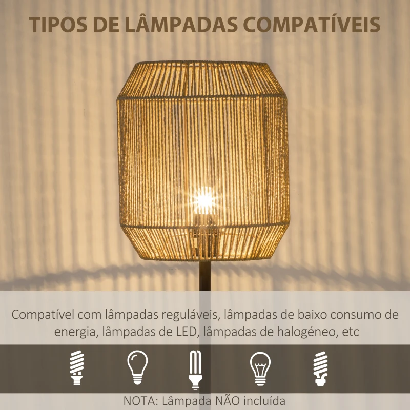 HOMCOM Candeeiro de Pé com Ecrã de Corda de Papel e Interruptor de Pé Lâmpada E27 Máx. 40W  Ø26x158cm Natural e Preto
