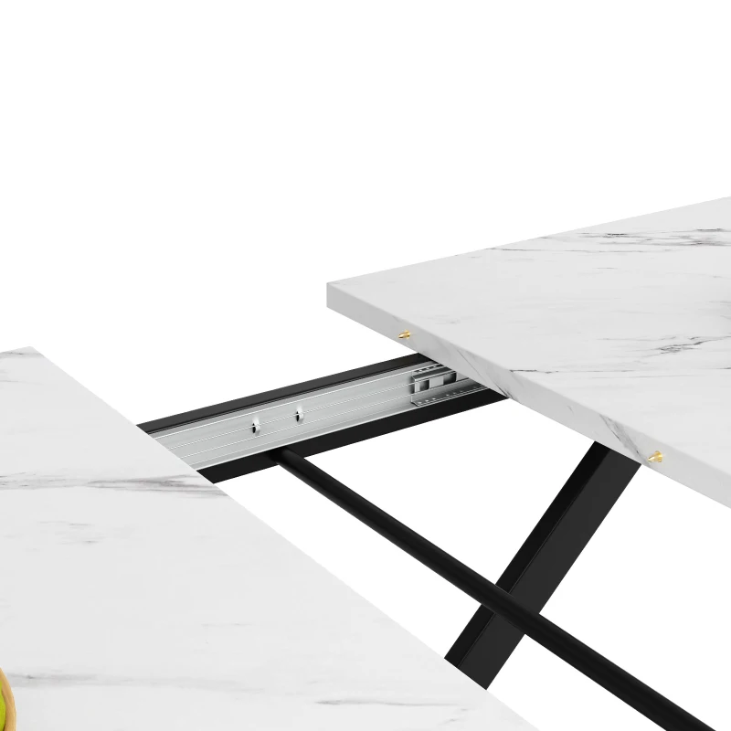 Telescopic Dining Table with Extendable MDF Top and Crossed Iron Legs, Space-Saving Design for Kitchen, 120L x 80W x 75H cm, White+Black