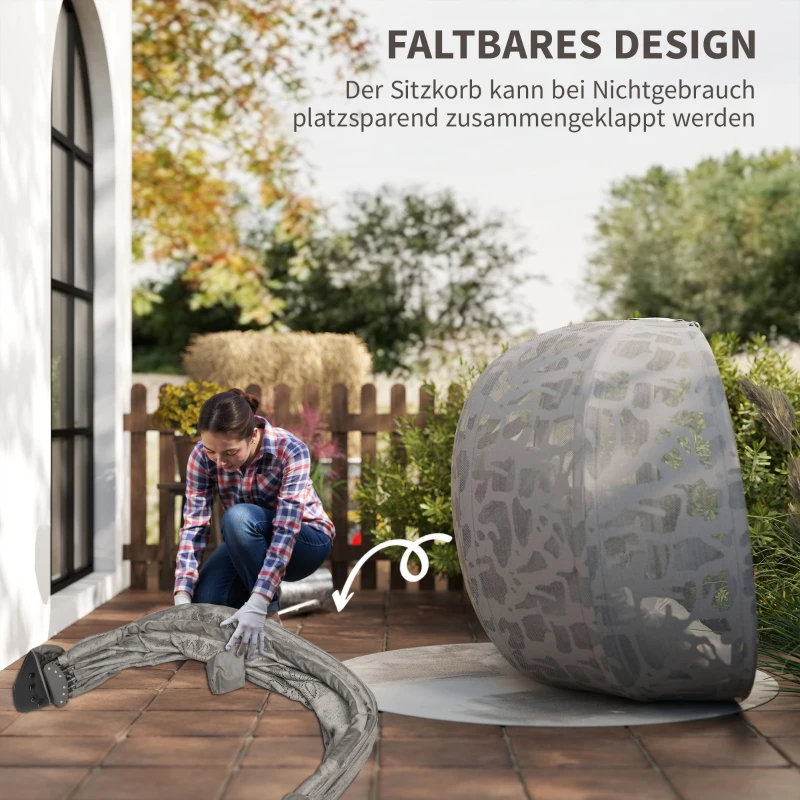 Outsunny Hängesessel, für 2 Personen, klappbarer Sitzkorb, großes Sitzkissen, Sand, 130 x 103 x 172 cm