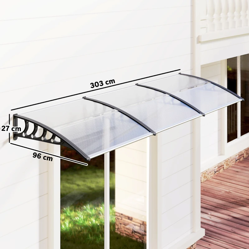 Outsunny Marquesina Exterior para Puertas y Ventanas 303x96 cm Tejadillo de Protección Policarbonato Transparente