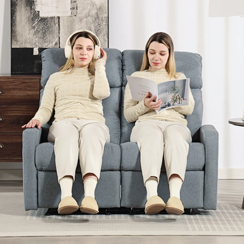 HOMCOM Sofá de 2 Plazas Reclinable Manual Tapizado en Lino con Reposapiés y Acolchado Grueso 118x95x101 cm Gris