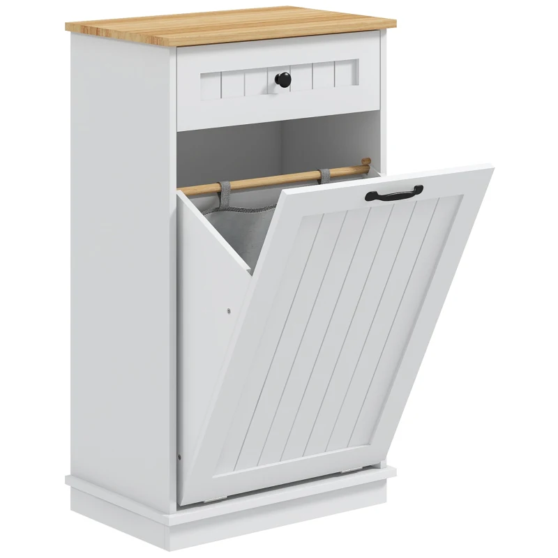 HOMCOM Armario de Baño con Cajón Cesto para la Ropa y Diseño Anti-vuelco Mueble de Baño Moderno 52x33x90 cm Blanco