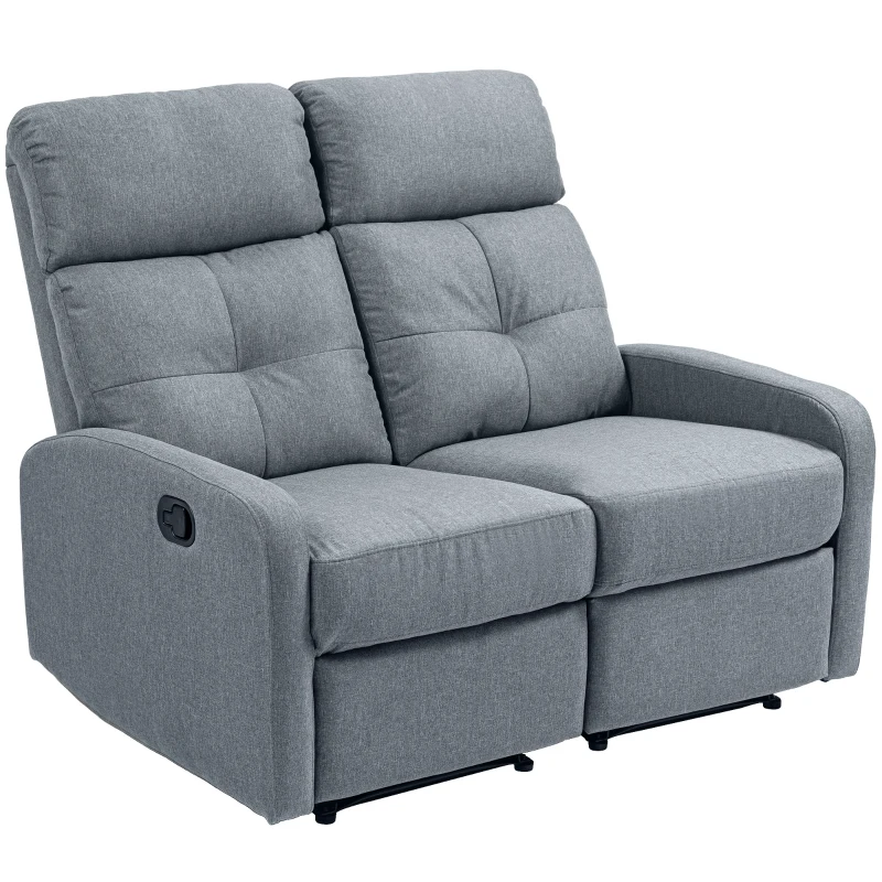 HOMCOM Sofá de 2 Plazas Reclinable Manual Tapizado en Lino con Reposapiés y Acolchado Grueso 118x95x101 cm Gris