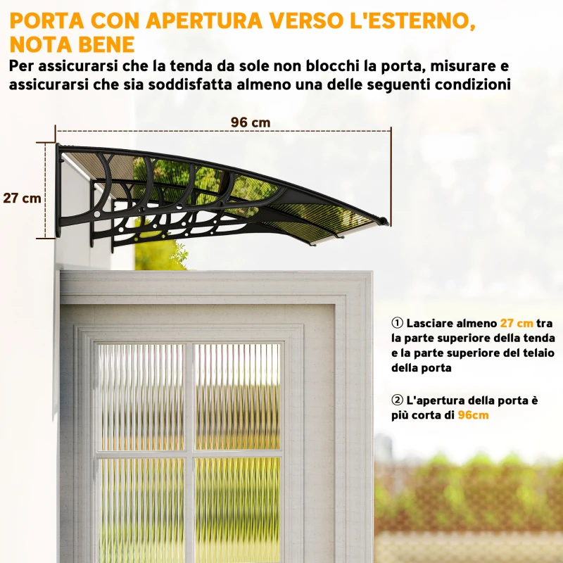 Outsunny Pensilina da Esterno per Finestre e Porte, in Policarbonato e Alluminio, 200x96x27cm, Marrone