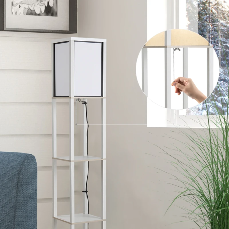 HOMCOM Lampadaire étagère 26L x 26l x 160H cm 3 étagères 4 Niveaux MDF Blanc