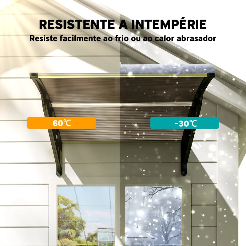 Outsunny Marquise para Portas e Janelas 103x96,5 cm Marquise com Proteção para Sol e Chuva com Painéis de Policarbonato Preto e Marrom