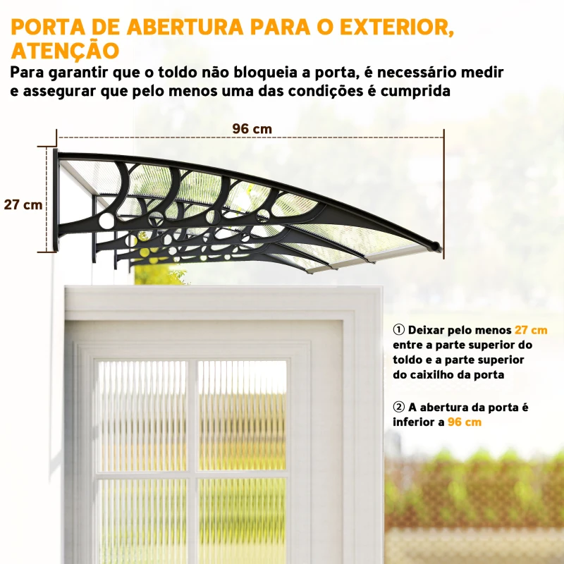 Outsunny Marquise de Proteção 303x96 cm Marquise Exterior para Portas e Janelas com Suporte Liga de Alumínio Policarbonato Transparente