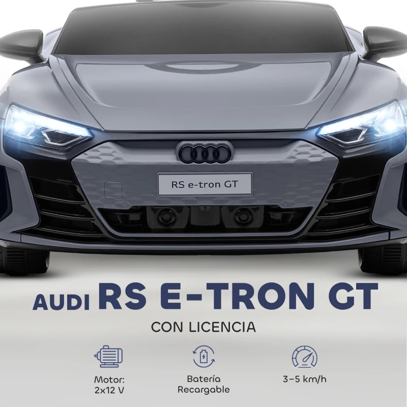 HOMCOM Coche Eléctrico para Niños de +3 Años AUDI RS e-tron GT Coche de Batería con Mando a Distancia 103x58x41 cm Gris