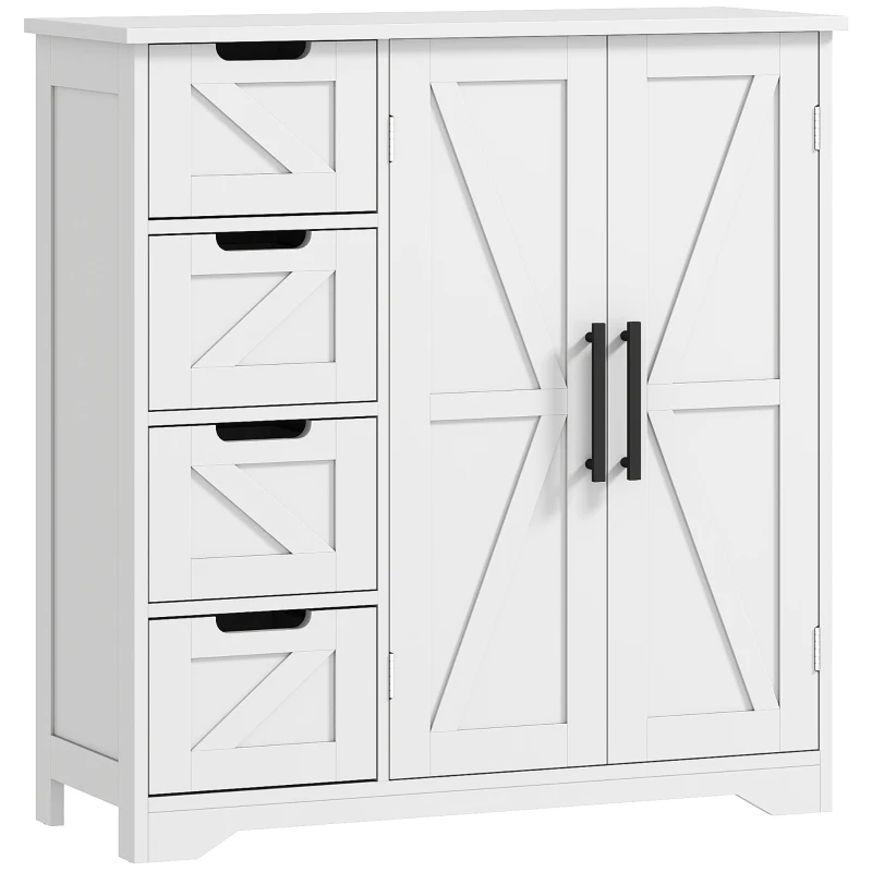 HOMCOM Meuble de salle de bain, meuble de rangement, avec 4 tiroirs, 1 placard, pour petits espaces, 81,2 x 30 x 83,8 cm, blanc