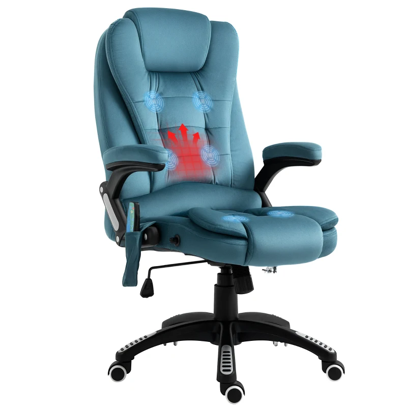 Vinsetto Cadeira de Escritório com 6 Pontos de Massagem Reclinável até 130° com Função de Aquecimento 68x72x110-120 cm Azul