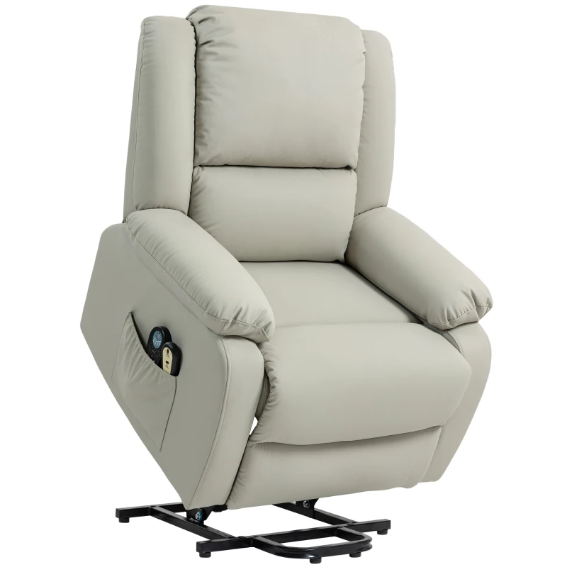 HOMCOM Sillón Levanta Personas Eléctrico con 8 Punto de Masaje Función Calentamiento 2 Controles Remotos y Bolsillo Gris Claro