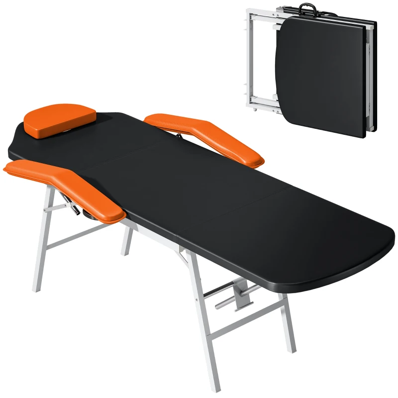 HOMCOM Marquesa de Massagem Dobrável Portátil com Altura Ajustável Encosto de Cabeça Removível  182x82x68 cm Laranja