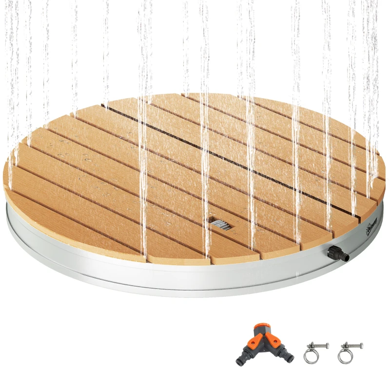 Outsunny Kit de Duche de Jardim Portátil Duche Exterior de Chão Altura Ajustável até 4 m para Campismo Piscina Praia Ø70,5x7,5 cm Madeira